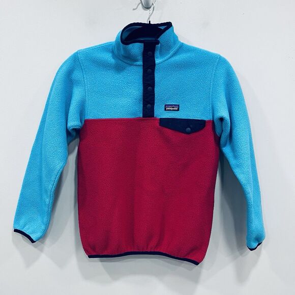 Patagonia Girl’s 10 M Synchilla Pullover T-Snap Fleece Blue Red Outdoor Hike Ski - Picture 3 of 16